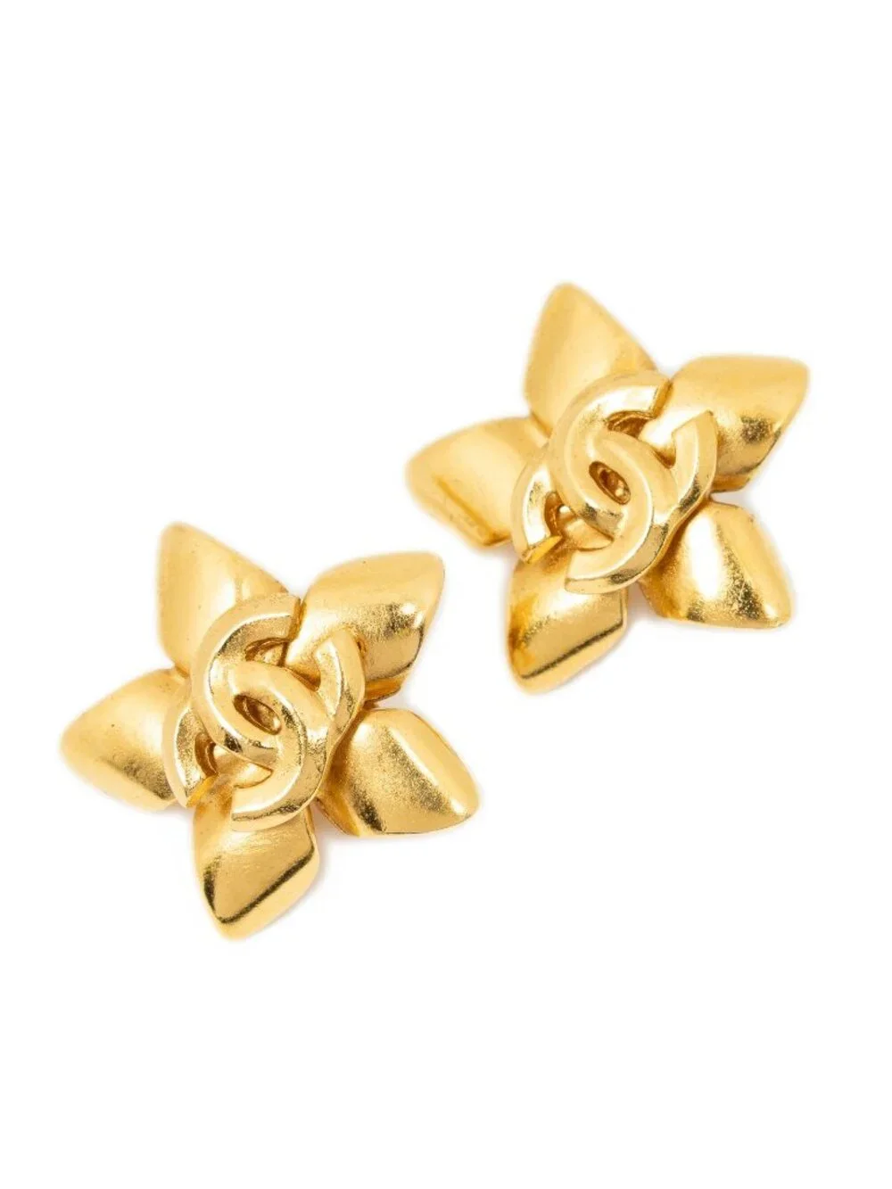 Chanel CC Logo Square Clip Type Earrings Gold Plated